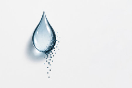 Pixel destruction of a transparent drop of water. Space for textの素材