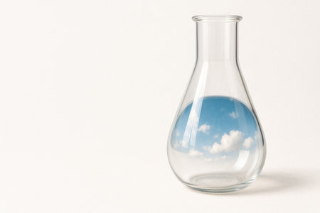 A transparent flask with the sky and clouds inside. Space for textの素材