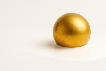 A golden ball partially submerged in a white liquid. Space for textの素材