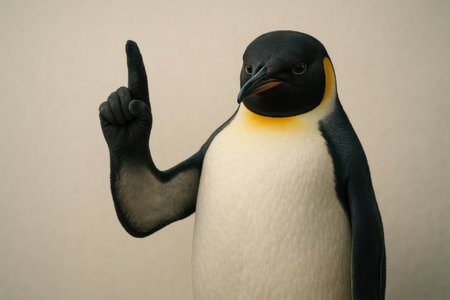 A serious penguin makes a warning gestureの素材
