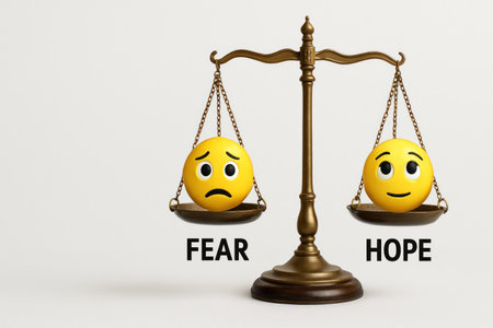 Libra with emotions of fear and hope. Space for textの素材