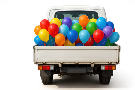 A truck with a body filled with colorful balloonsの素材