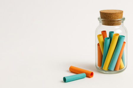 A jar with colored rolled paper sheets. Space for textの素材