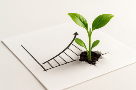 A sprout that grows through the graph of growth and success. Space for textの素材