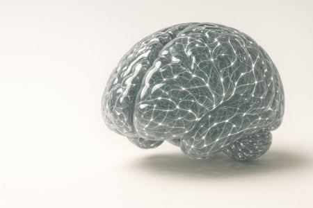 A transparent glass brain with shining lines. Space for textの素材