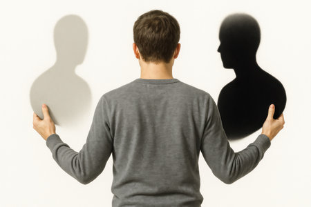 A man holds gray and black silhouette shadows in his handsの素材