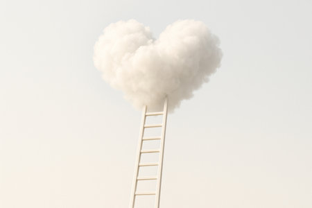 A staircase leading to the heart cloud. Space for textの素材