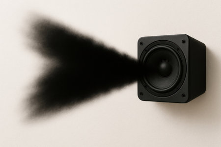 A speaker from which a dark cloud of sound comes out. Space for textの素材