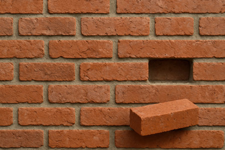A fallen brick from a brick wall. Space for textの素材