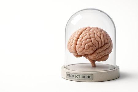The brain under the glass dome in defense mode. Space for textの素材