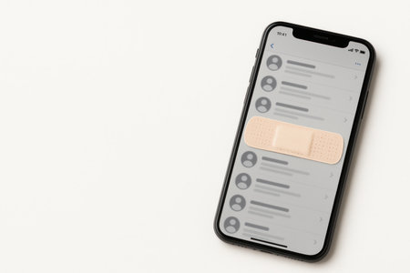 A patch on the smartphone screen with a list of contacts. Space for textの素材