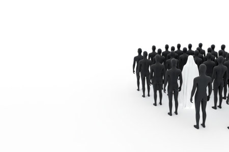 A white figure among a group of black people, an image of loneliness and otherness. Space for textの素材