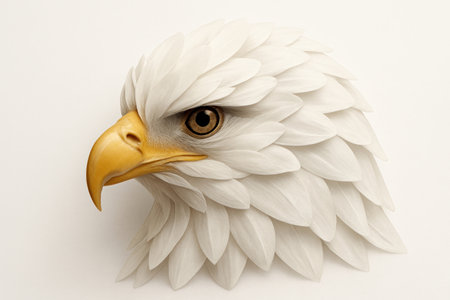 Eagle's head made of white feathers on a light backgroundの素材
