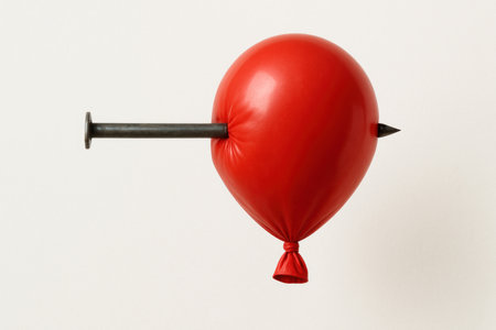 A red balloon pierced with a long iron nailの素材