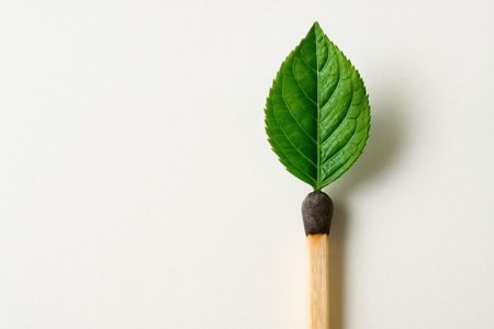 A match with a green leaf instead of fire. Space for textの素材