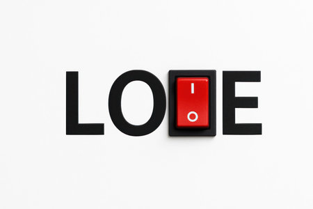 The word LOVE with a red switch instead of the letter Vの素材