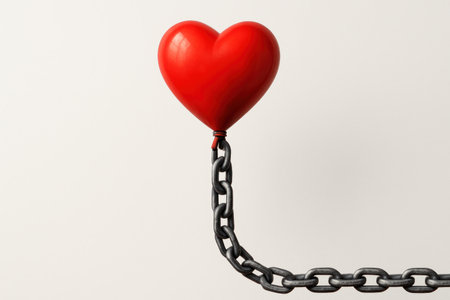 A red heart suspended on a chain. Space for textの素材