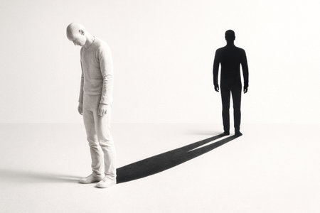 A man with his dark shadow, a symbol of his inner stateの素材