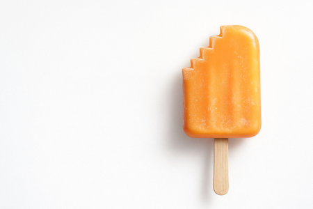 Orange fruit ice with jagged bite marks. Space for textの素材