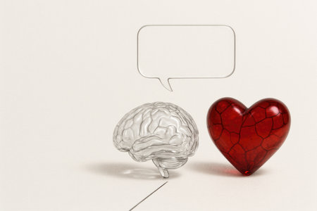 A transparent brain and a red heart with an empty line above them. Space for textの素材