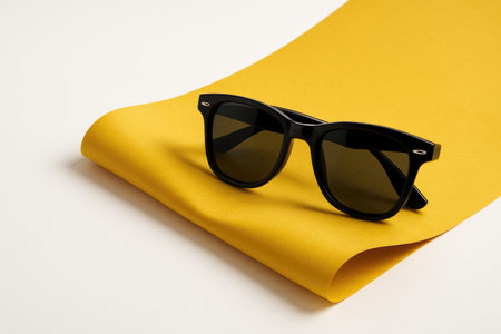 Black sunglasses on a yellow background. Space for textの素材