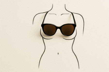 Glasses turned into the top of a swimsuit in a woman's outline pattern. Space for textの素材