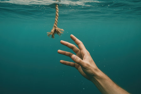 His hand under the water reaches for the breaking ropeの素材