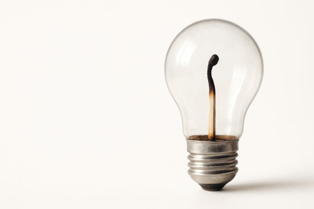 An old light bulb with a completely burned match inside. Space for textの素材