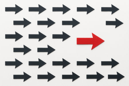 The red arrow stands out among the black arrows, choosing your own directionの素材