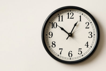Wall clock with blurred movement of the hands. Space for textの素材