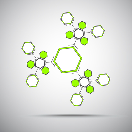 Illustration pour Kaleidoscope of hexagonal compounds gray-green. vector graphics - image libre de droit