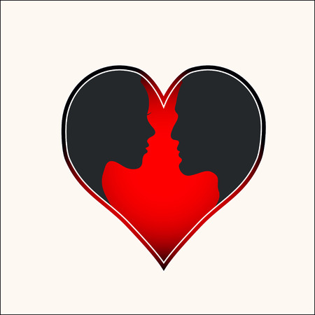 Male and female. Silhouette of lovers in heart. Vector graphics.のイラスト素材