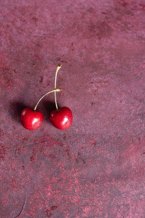 Fresh cherry. Cherry background. Summer fruits and food concept. With Copy space.