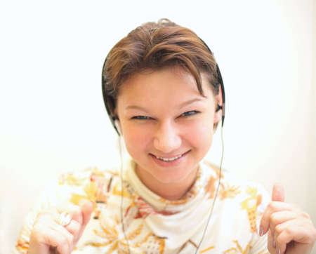 Girl listening music #2の写真素材