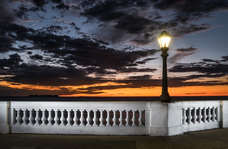 sunset and street lampの写真素材