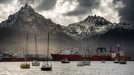 Great view of the Ushuaia harbor located in Argentina, the end of the world.