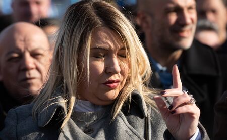 Ushuaia, Argentina - April 2 2019:  Governor of the territory to which the Malvinas Islands belong, Rosana Bertone during the military parade for the anniversary of the Falklands Warのeditorial素材