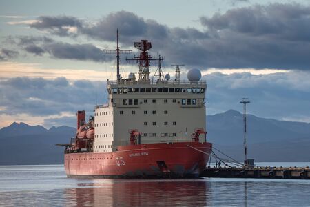 Ushuaia, Argentina - March 27 2019: The large icebreaker Almirante Irizar  waiting for the load to carry to the antarctica.のeditorial素材