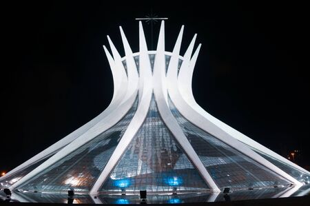 Brasilia, Brazil - April 05 2009: Church and Cathedral of Brasilia by night, made it by Oscar Niemeyerのeditorial素材