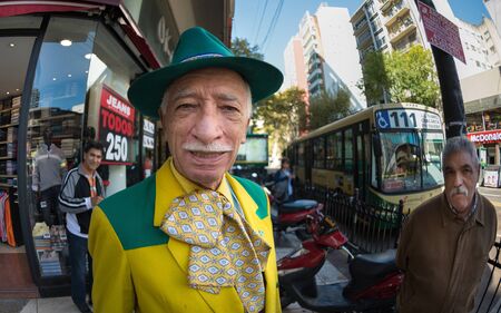 Buenos Aires, Argentina - April 17 2015: fashion character on the corner of two major avenues in Buenos Aires city.のeditorial素材