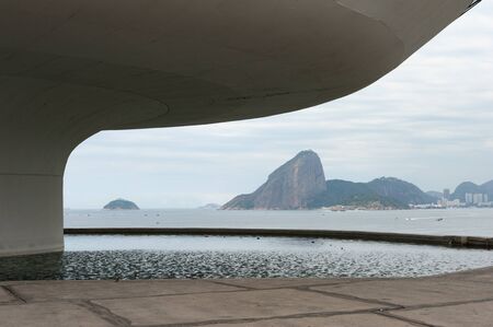 Rio de Janeiro, Brazil - August 17 2013: Exterior view of Contemporary art museum by Oscar Niemeyer in Niteroiのeditorial素材