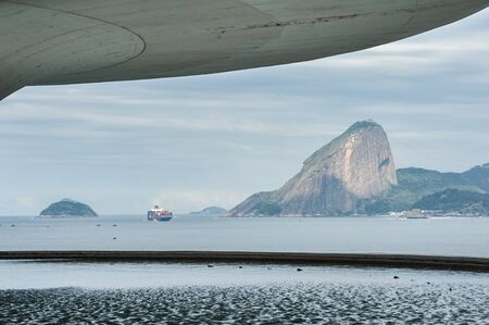 Rio de Janeiro, Brazil - August 17 2013: Exterior view of Contemporary art museum by Oscar Niemeyer in Niteroiのeditorial素材