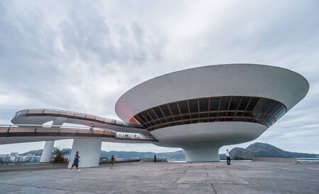 Rio de Janeiro, Brazil - August 17 2013: Exterior view of Contemporary art museum by Oscar Niemeyer in Niteroiのeditorial素材
