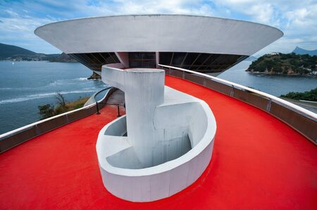 Rio de Janeiro, Brazil - August 17 2013: Exterior view of Contemporary art museum by Oscar Niemeyer in Niteroiのeditorial素材