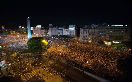 Buenos Aires, Argentina - November 08 2012: Protests on the streets of Buenos Aires city. The crowd gathers in the streets against President Cristina Kirchner. This photo shows the downtown and de 9 de Julio Avenue.のeditorial素材