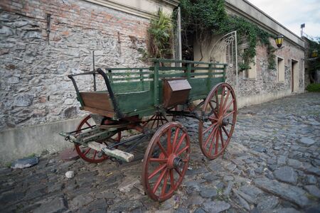 Colonia, Uruguay - March 1 2016: Old streets of the town with a typical carruage from the 19th century.のeditorial素材