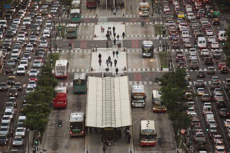 Buenos Aires, Argentina - May 4 2015: Rush hour, metrobus and traffic on the sreets of Buenos Aires city. This photo shows the 9 de Julio Avenue.のeditorial素材