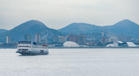 Rio de Janeiro, Brazil - August 17 2013: Ferry and passengers mostly Brazilian workers from Rio de Janeiro to Niteroiのeditorial素材