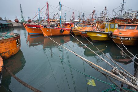 Mar del Plata, Argentina - September 19 2016: These small boats go fishing at dawn and return at...