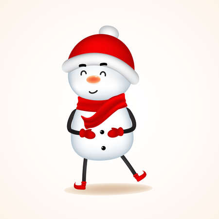 Cheerful snowman greets. Isolated.. Christmas cute cartoon character.のイラスト素材